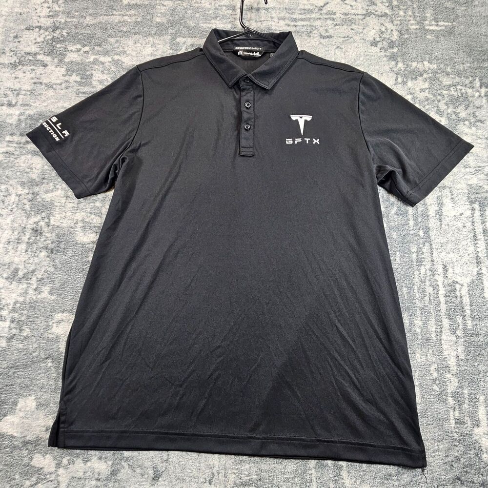 Travis Mathew Polo Shirt Men's L Black Tesla GTFX Tesla Construction Polyester